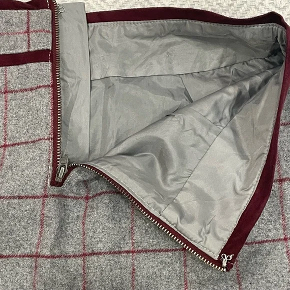 NWT Bob Timberlake Grey & Maroon Plaid Wool Blend Mini Skirt Clueless Vi… - Picture 7 of 12